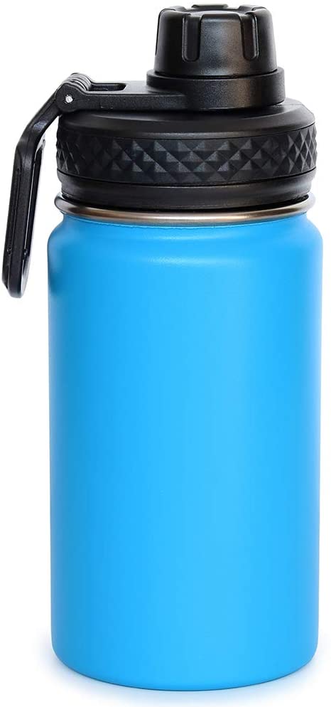 Colorful PoPo 12 oz Kids Stainless Steel Water Bottle, Double Wall Vacuum Insulated Tumbler Thermoses with Wide Mouth Leakproof Spout Lid - Blue