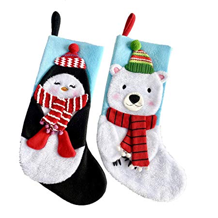 Fonder Mols 3D Polar Bear & Penguin Christmas Stockings, Baby First Christmas Stockings for Girl Boy, Wonderland Christmas Stockings Decorations(20inch)