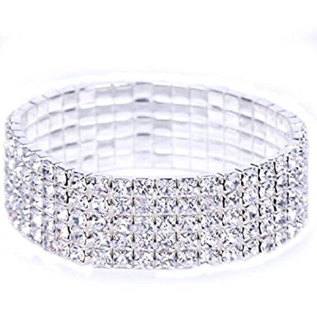 Malltop Luxury Women Bridal 5 Layer Crystal Rhinestone Elastic Bangle Bracelet