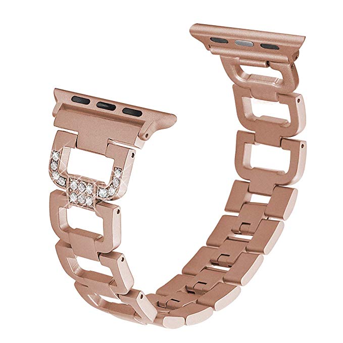 PUGO TOP Compatible with Apple Watch Iwatch Band 38mm 40mm 42mm 44mm Series 4/3/2/1 Bracelet Band Women Stainless Steel Metal iPhone Watch Bling Iwatch Bands with Rhinestone