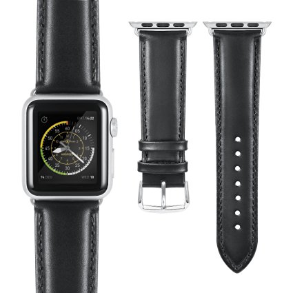 Apple Watch Series 2 Band, Benuo [Classic Collection Series] 42mm Apple iWatch Premium Genuine Leather Strap, Wrist Strap Replacement for Apple Watch Series 2/Series 1/Nike /Edition (Black, 42mm)