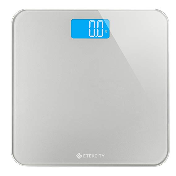 Etekcity Digital Body Weight Bathroom Scale with Body Tape Measure and Round Corner Design, Large Blue LCD Backlight Display Easy to Read, 400 pounds