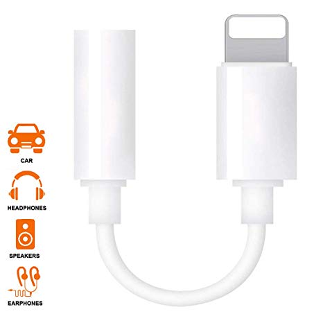 For iPhone to 3.5mm Headphone Jack Adapter, Headphone Adapter Compatible with iPhone X/Xs/Xs Max/XR/7/7Plus /8/8Plus, For iPhone Dongle 3.5mm AUX Audio Jack Earphone Extender Jack Stereo Cable - White
