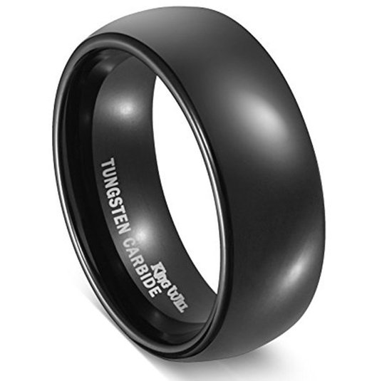 King Will 8mm Tungsten Carbide Comfort Fit Black High Polish Classy Domed Wedding Band Ring