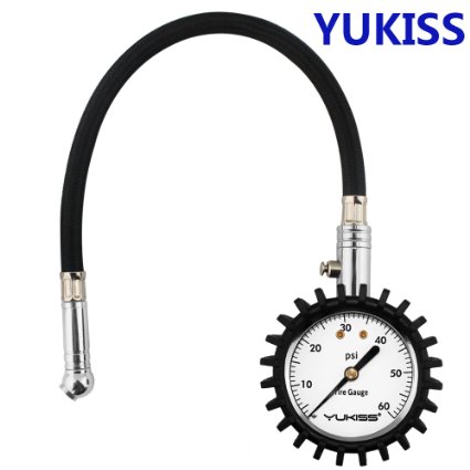 Tire Pressure GaugeYukiss Premium Heavy Duty Flexi-Pro Car Tire Pressure Gauge Best for Auto Motorcycle and Bicycle - 60 PSI