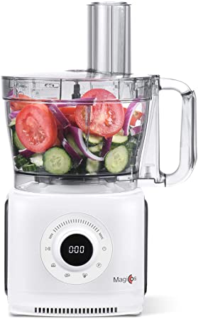 14 Cup Electric Food Processor, MAGICCOS 1000Watt Digital Food Chopper, With 7 Chopping Kneading Shredding Slicing and Mashing Blades,7 Variable Speeds Plus Pulse, Timer, Pear White Coating