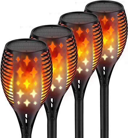 Nekteck Outdoor Torch Light with Star Design, Flickering Dancing Flames, Waterproof Solar Powered LED Landscape Decoration for Yard Pool Patio Garden Pathway Walkway 4 Pack