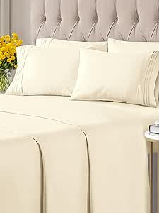 Queen 6 Piece Sheet Set - Breathable & Cooling Bed Sheets - Hotel Luxury Bed Sheets for Women, Men, Kids & Teens - Bedding w/ Deep Pockets & Easy Fit - Soft & Wrinkle Free - Queen Off White Sheets