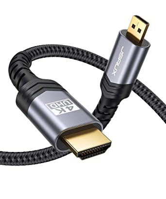 JSAUX 4K Micro HDMI to HDMI Cable, Micro HDMI Male to HDMI Male Cable Adapter Nylon Braided Support 4K@60Hz HDR 3D ARC 18Gbps Compatible with Sport Camera, Sony A6000 A6300 and More (6FT)