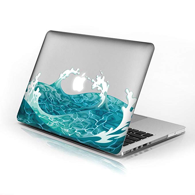 Rubberized Hard Case for 13 Inch Macbook Pro model number A1706 & A1708 with/without Touch Bar, Swirling Wave design with clear bottom case