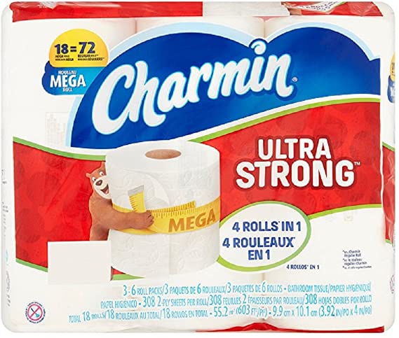 Charmin Ultra Strong Toilet Paper Mega Rolls, 308 sheets, 18 rolls Durable , Strong , Soft
