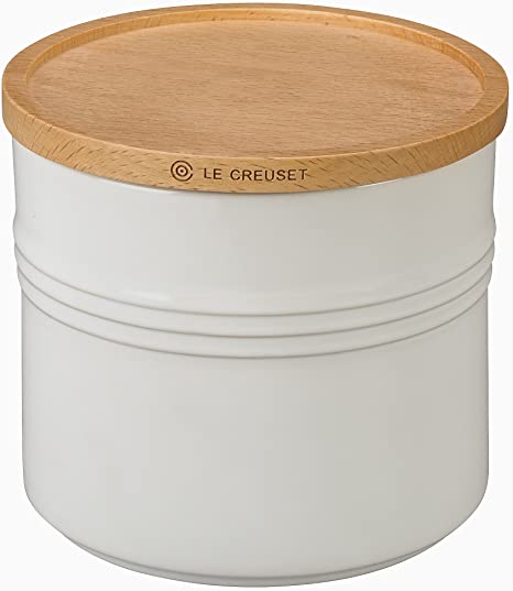 Le Creuset PG1518-1416 Stoneware Canister with Wood Lid, 1 1/2 quart, White