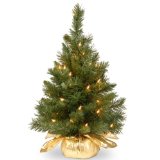 National Tree MJ3-24GDLO-1 Majestic Fir Tree in Gold Cloth Bag with 35 Clear Lights 24-Inch