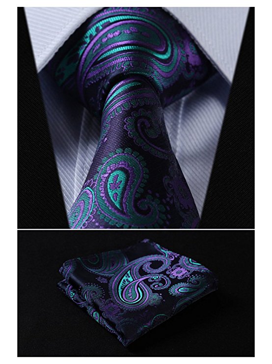 SetSense Men's Floral Paisley Jacquard Woven Tie Necktie Set