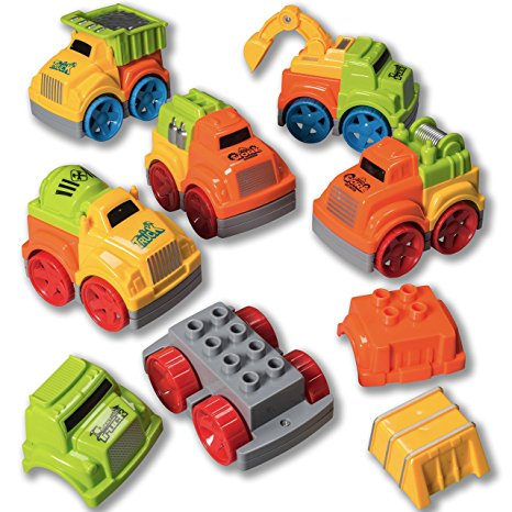 Prextex Set of 6 Friction Powered Take-apart Stocking Stuffers Vehicles Friction Powered Vehicles Toys for Boys