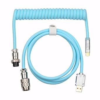 EPOMAKER Puff Aviator Coiled USB Cable, Type C Detachable Mechanical Gaming Keyboard Cable for Win/Mac/Gamers, Suitable for RT100/TH68 PRO/TH80 PRO/TH96/TH80 SE/CIDOO V65. etc(Puff Blue)