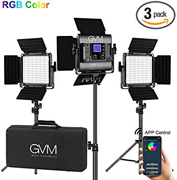 GVM RGB LED Video Lighting Kit, 800D Studio Video Lights with APP Control, Video Lighting Kit for YouTube Photography Lighting, 3 Packs Led Light Panel, 3200K-5600K