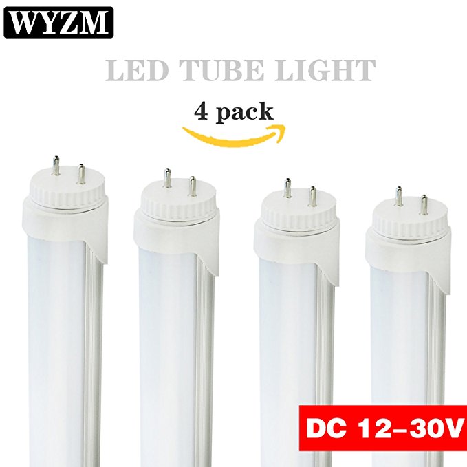 12-30V DC Automotive RV Marine LED Tube Light,4-Pack of 7Watt Rotatable End Caps F15T8 LED Tube Light-18 (17-3/4" pin to pin),Daylight 5500K Color,Frosted Cover (12-30V DC-4Pack)