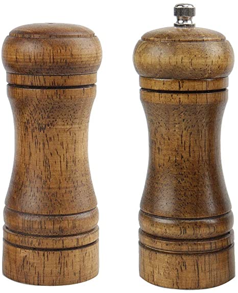 uxcell Pepper Grinder and Salt Shaker Set 5.5 Inch Wooden Pepper Mills Shaker with Adjustable Coarseness for Seasoning Meal Prep Cooking Dining