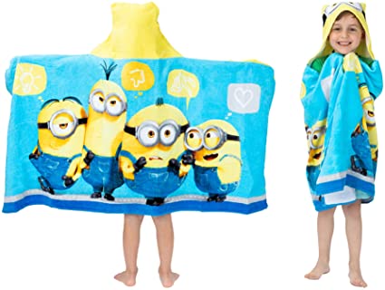 Franco Kids Bath and Beach Soft Cotton Terry Hooded Towel Wrap, 24" x 50", Despicable Me Minions