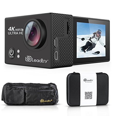 LeadTry TP2 Full 4K HD Wi-Fi Action Camera with Portable Package, Ultra-thin 30M Underwater Cam with Waist Bag Travel Pocket, Waterproof Camera Remote Sports Camcorder with 2 Batteries