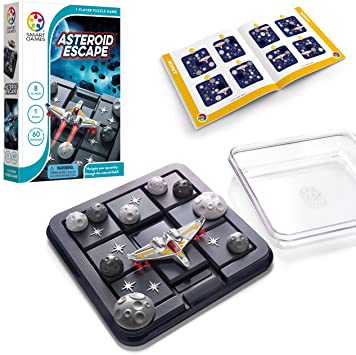 SmartGames Asteroid Escape, a Sliding Puzzle Travel Game for Kids and Adults, a Cosmic Cognitive Skill-Building Brain Game - Brain Teaser for Ages 8 & Up, 60 Challenges in Travel-Friendly Case.