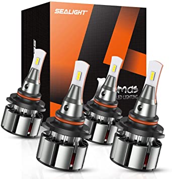 SEALIGHT 9005/HB3 High Beam 9006/HB4 Low Beam Combo LED Headlight Bulbs, 16000 Lumens, 6000K Xenon White, Pack of 4