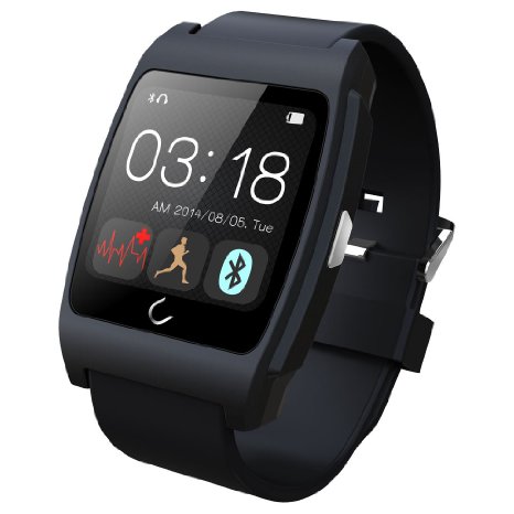 HopCentury Bluetooth Smart Watch for Android Cellphones with Heart Rate Monitor Pedometer Compass Sleep Monitor Answer Calls Take Photos Read Messages Partial Functions for iPhone Black