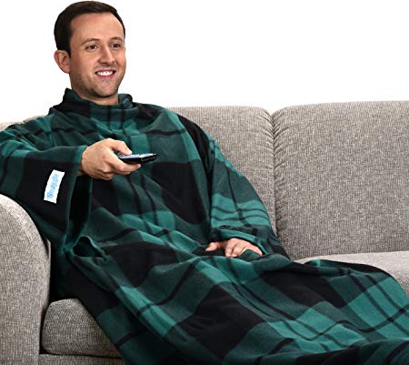 Snuggie- The Original Wearable Blanket That Has Sleeves, Warm, Cozy, Super Soft Fleece, Functional Blanket with Sleeves & Pockets for Adult, Women, Men, As Seen On TV- Green/Black Plaid