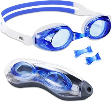 Aegend Swim Goggles with Clear Vision Anti-Fog UV Protection No Leaking Swimming Goggles for Men Women Adult Youth Triathlon 3 Sizes Replaceable Nose Pieces and Free Protection Case