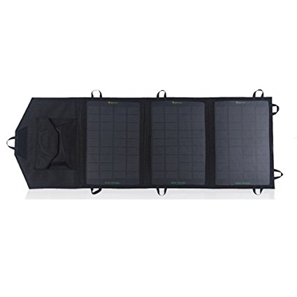 SUNKINGDOM™ 10.5W USB Port Solar Charger with Portable Foldable Solar Panel PowermaxIQ Technology for iPhone, iPod, Samsung, Camera and Most of USB devices (Black)