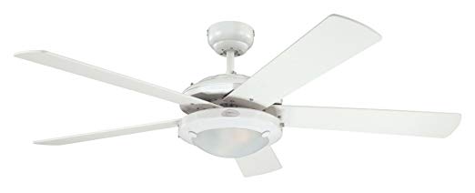 Westinghouse Lighting 78017 Comet One-Light 132 cm Five Indoor Ceiling Fan, Frosted Glass, White Finish with Reversible White/Beech Blades