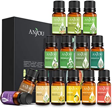 Anjou Essential Oils 14 Packs 10 ML, Best Aromatherapy Oil Gift Set, Pure Natural & Therapeutic Grade for Diffuser, Massage, Air Freshener（Lavender, Peppermint, Tea Tree, Eucalyptus, Neroli, etc)