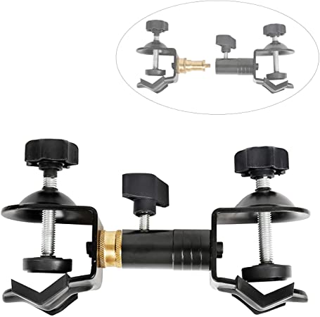 Heavy Duty Metal Clamp Copper Plated Holder Double U Clip Dual C Clamp Type Bracket Mount for Photo Studio Light Stand, Photography Reflector, Photo Boom Stand, Background Support, Cross Bars and Ect