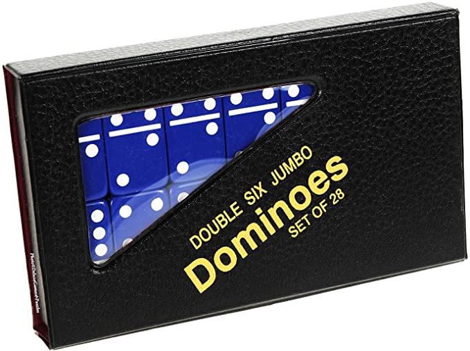 Dominoes Jumbo BLUE with White Pips _ Double Six Set of 28 dominoes