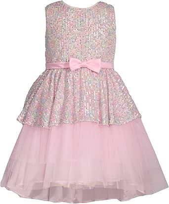 Bonnie Jean Girls 2T-6X Pastel Sequins Pink Mesh High-Low Dress