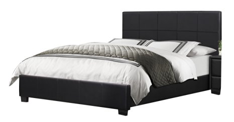 Homelegance Upholstered Queen Platform Bed Frame w/ Footboard and Headboard Faux Leather, Black