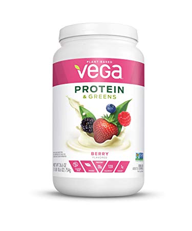 Vega Protein & Greens Berry (26 Servings, 26.6 oz) - Plant Based Protein Powder, Gluten Free, Non Dairy, Vegan, Non Soy, Non GMO - (Packaging may vary)