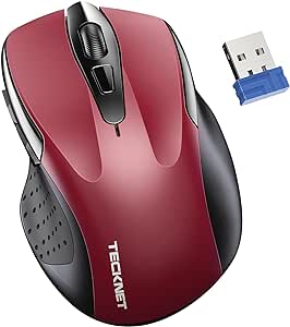 TECKNET Wireless Silent Mouse, Quiet Click, 2.4G Optical Computer Mouse, 6 Adjustable 4000 DPI, Cordless USB Mouse for Laptop, Chromebook - Red