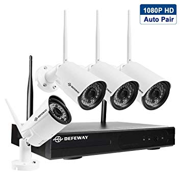 ［Full 1080P］Wireless Security Cameras System, DEFEWAY 4CH 1080P WiFi Wireless Surveillance Camera System with 4pcs 1080P HD Weatherproof IP Cameras Outdoor,100ft Night Vision, H.265  NVR