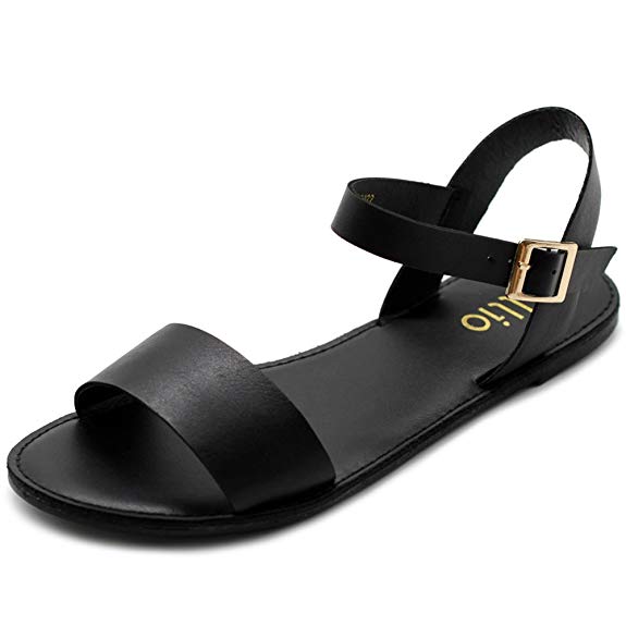 Ollio Women's Shoe Comfort Simple Basic Ankle Strap Flat Sandals