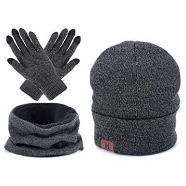 Unisex Winter Warm Beanie Hat - Scarf Touch Screen Gloves,3 Pieces Set