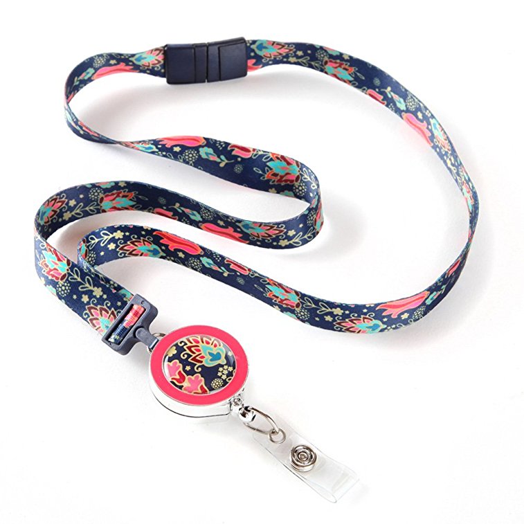 Tapestry Ribbon Lanyard with ID Badge Reel For Women with Breakaway Safety Clasp