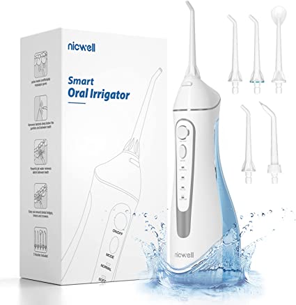 Water Dental Flosser Cordless for Teeth - Nicwell 4 Modes Dental Oral Irrigator, Portable and Rechargeable IPX7 Waterproof Powerful Battery Life Water Teeth Cleaner Picks for Home Travel