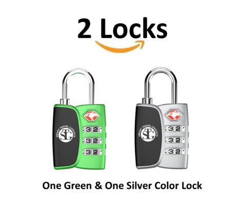 TSA Accepted 3 Digit Combination Luggage Lock for Travel 9733Open Search Alert Indicator 9733Heavy Duty Sturdy Quality Construction Durable Customs Friendly 9733Free Ebook 97332 Locks 1 Green and 1 Silver