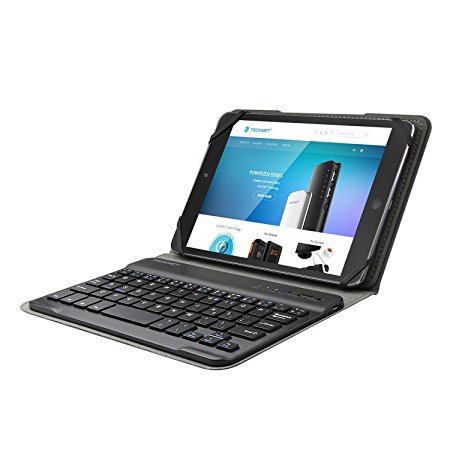 Bluetooth Keyboard Case, TeckNet Wireless Removable Bluetooth Keyboard with Portable Folio Case Cover for All Models of Tablets Up To 7 inches - Black