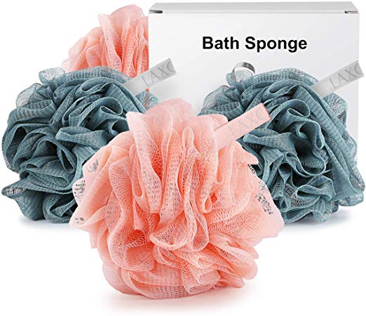 Bath Shower Sponge Loofah, Laxcare Mesh Pouf Shower Ball Body Scrubber Exfoliator, Pack of 4