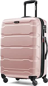 Samsonite Omni PC Hardside Expandable Luggage with Spinner Wheels, Pink, Checked-Medium 24-Inch