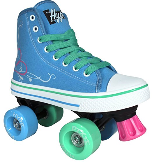 Roller Skates for Girls | HYPE Pixie Kid’s Quad Roller Skates with High Top Shoe Style for Indoor / Outdoor Skating | Durable, Easy to Skate, Made for Kids (Blue, Pink)