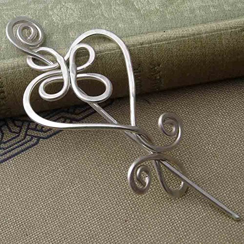 Celtic Heart Shawl Pin, Sterling Silver Sweater Brooch